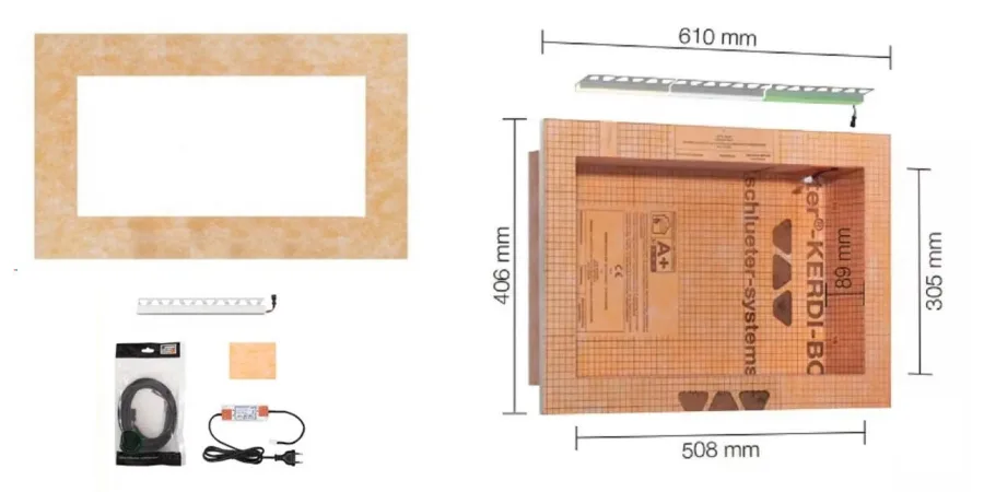 Schlueter KERDI-BOARD-NLTP Voorgevormde nis met Plug & Play LED 508x305mm warm wit 3300K