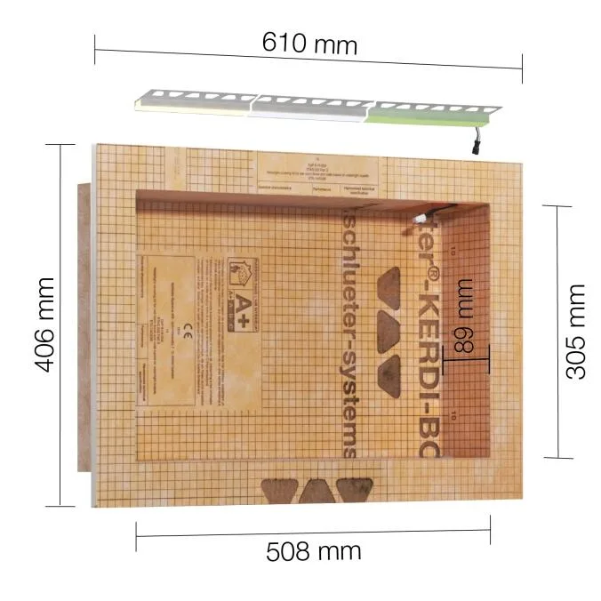 Schlueter KERDI-BOARD-NLT Voorgevormde nis met Plug + Play LED 305x508mm 24V 7,3W 2700K